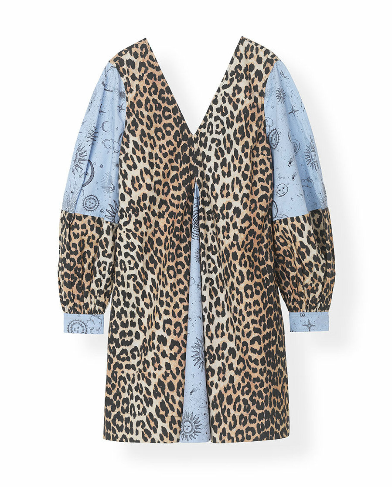 Klänning med mönstermix av leopard och ljusblått astro-mönster. Shoppa den här!