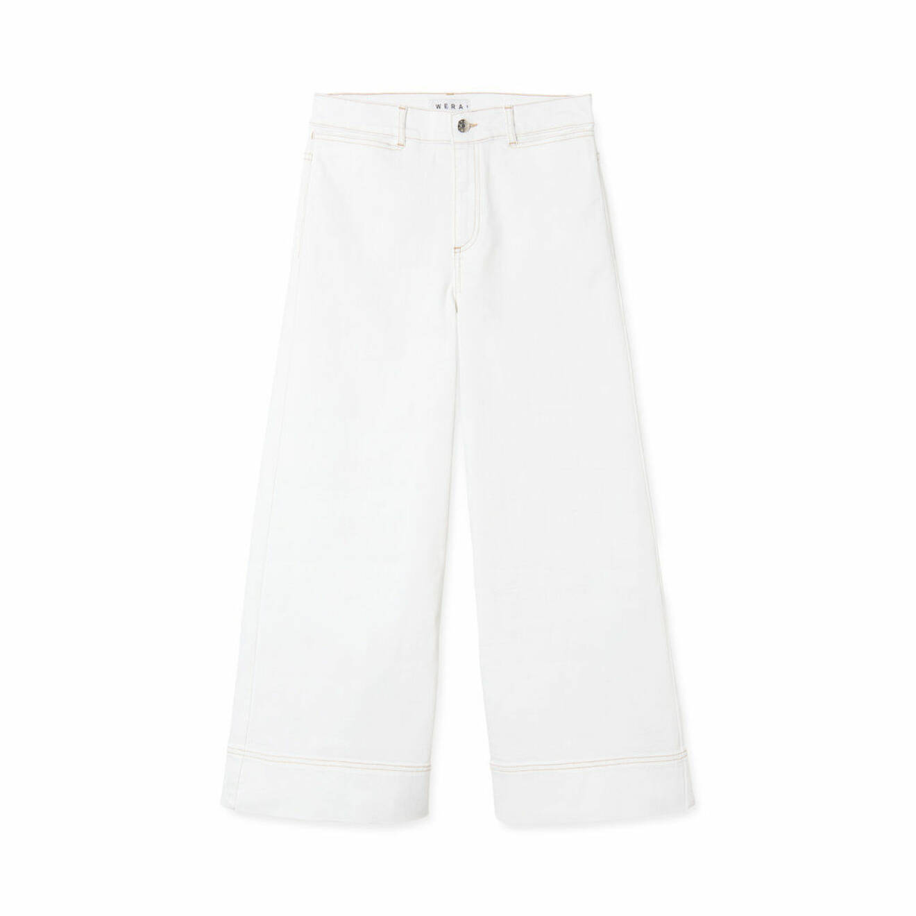 Vida jeans i vitt med sömmar i en beige nyans, från Wera. Shoppa jeansen här!