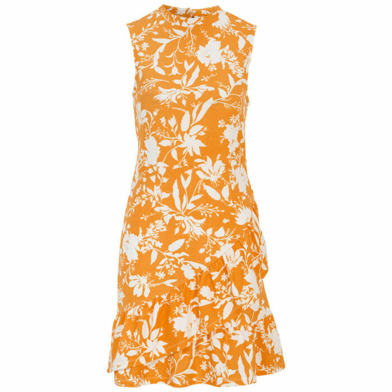 Gul/orange klänning med vita blommor och blad