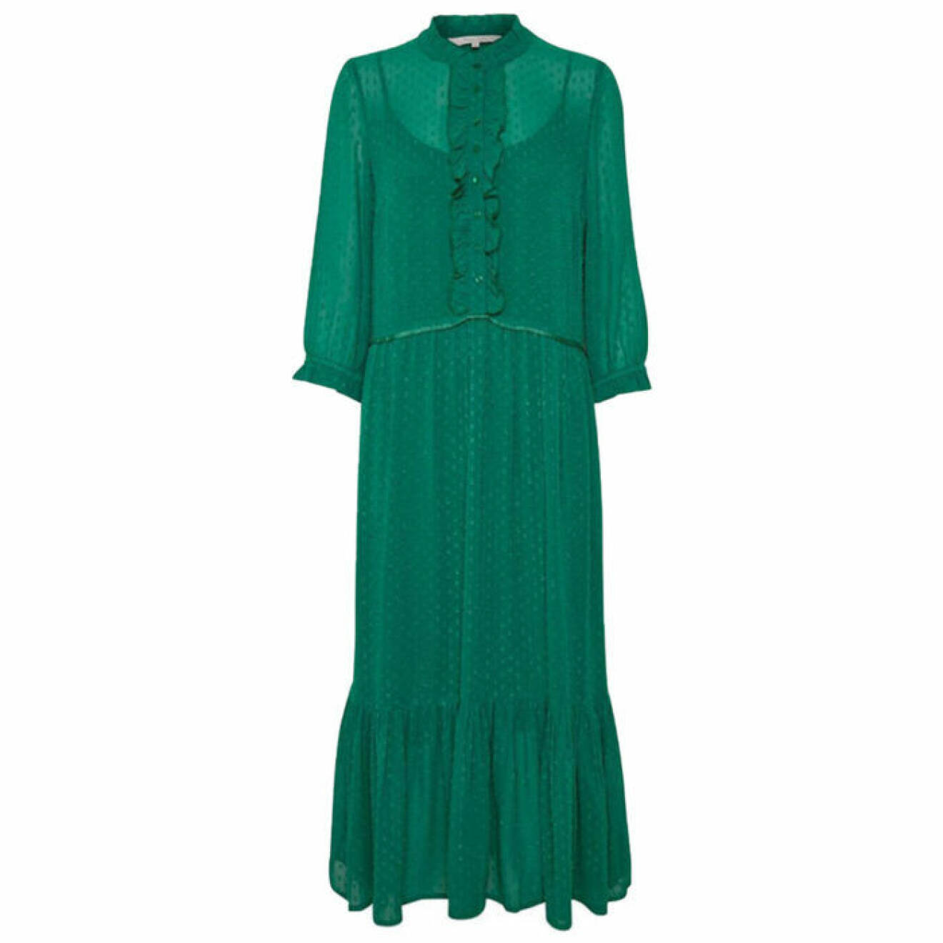 Grön klänning med krage och volanger
