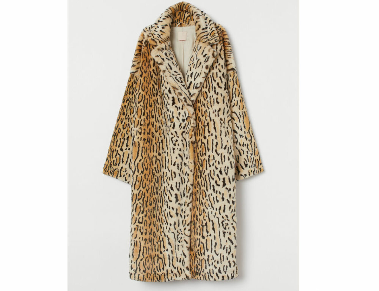 Leopardmönstrad fuskpäls i lång modell från H&M