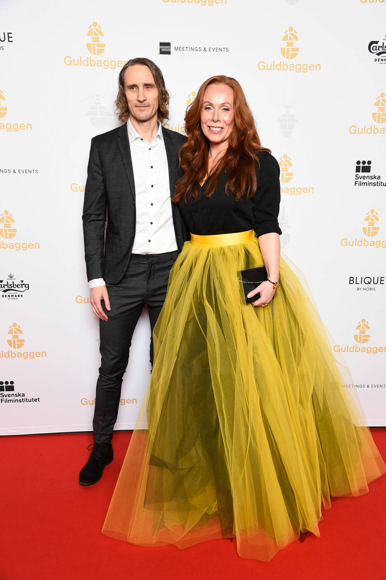 Rachel Mohlin och Håkan Messing på röda mattan på Guldbaggegalan 2020