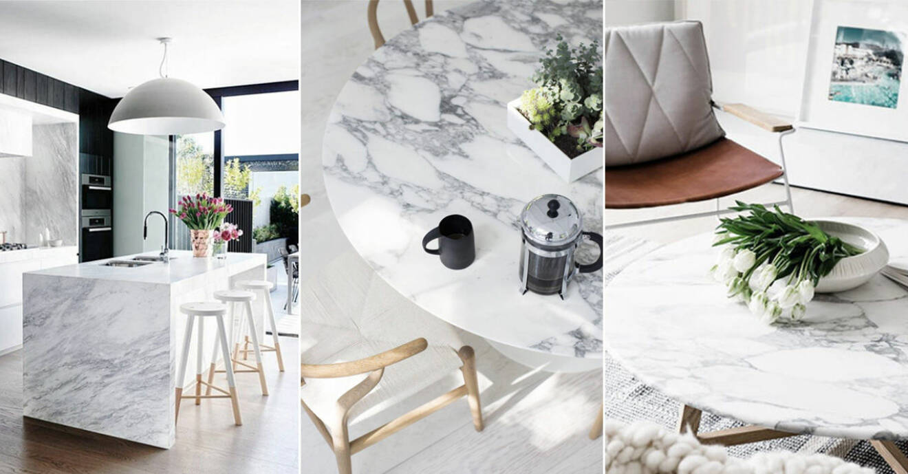 bord och köksö i marmor