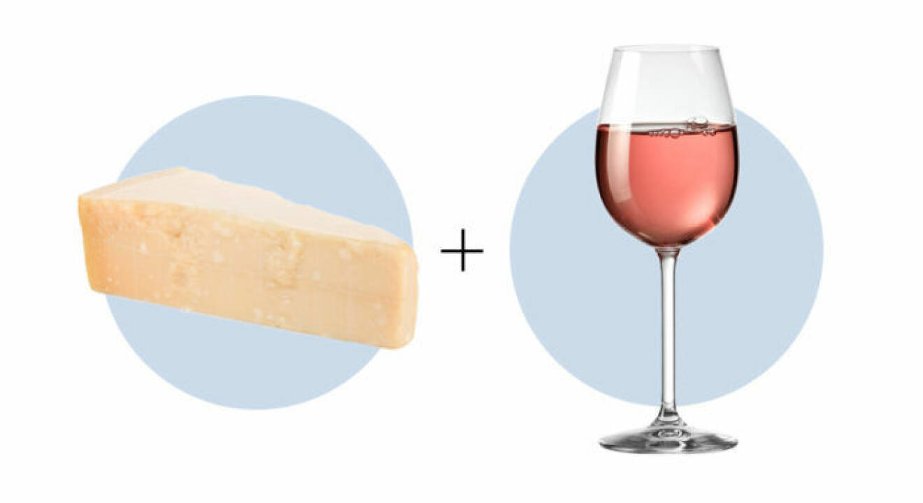 Ost och vinkombination parmesan och rosé