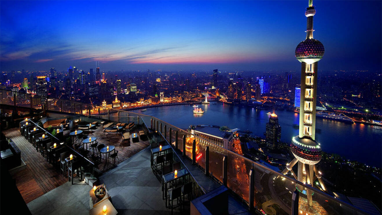 Takbar och utsikt från Flair, Ritz-Carlton Hotel i Shanghai