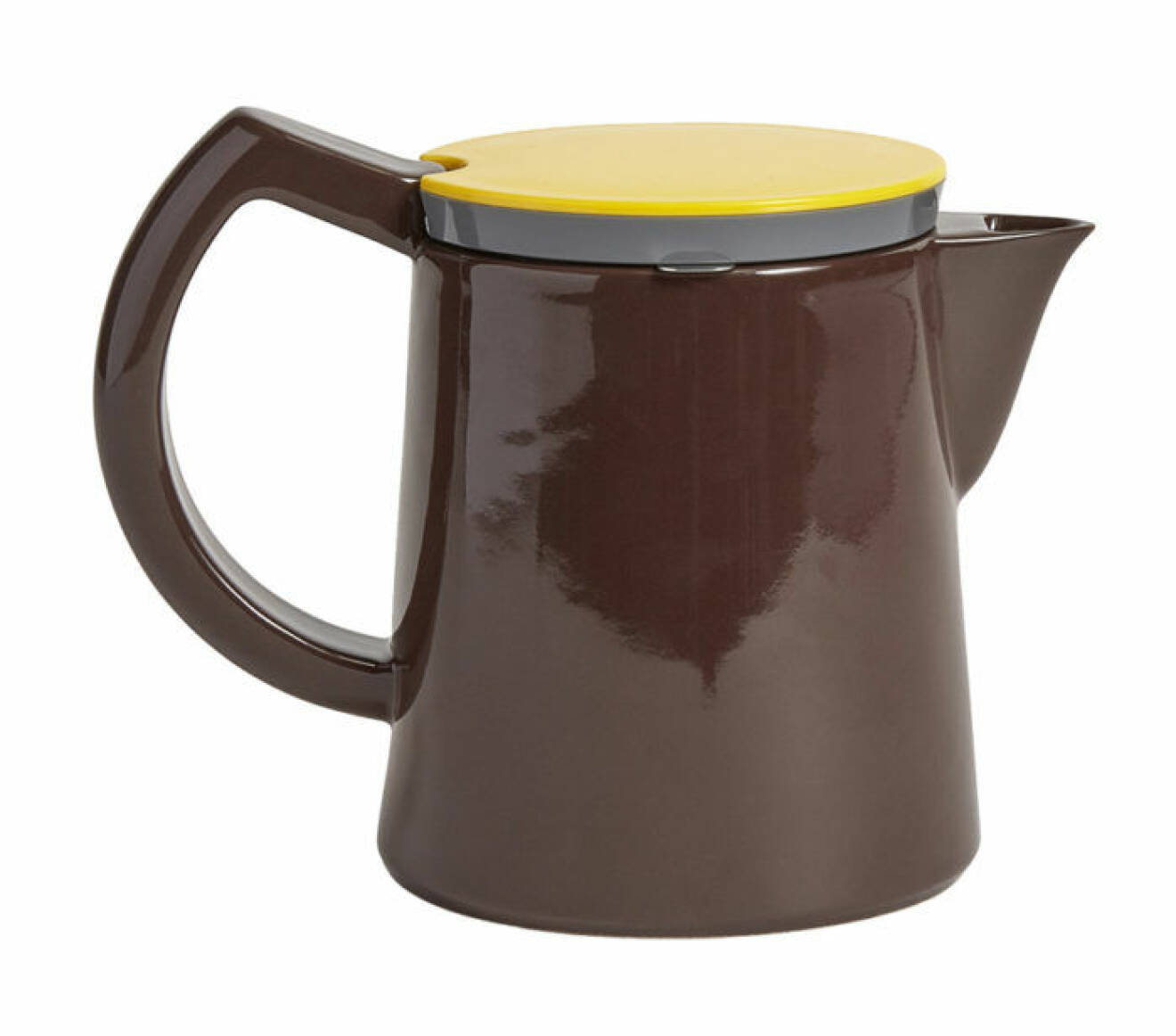 Mörkbrun kaffekanna med gult lock