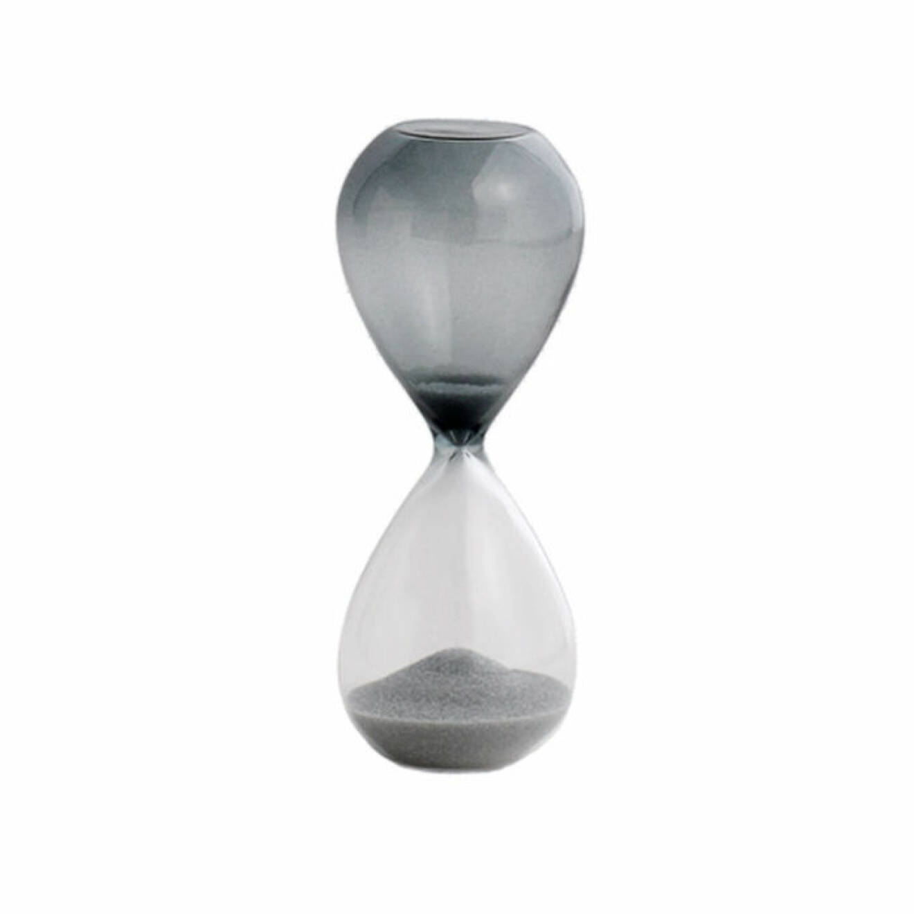 Dekorativt timglas i delvis färgat glas och med grå sand