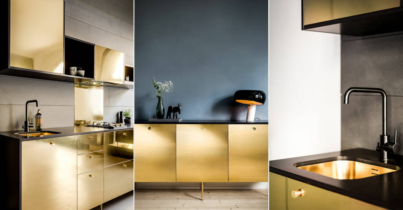 Picky living och Triss lanserar ett nytt deisgnsaarbete med guldfärgade köksluckor med äkta guld-detaljer till Ikea-kök