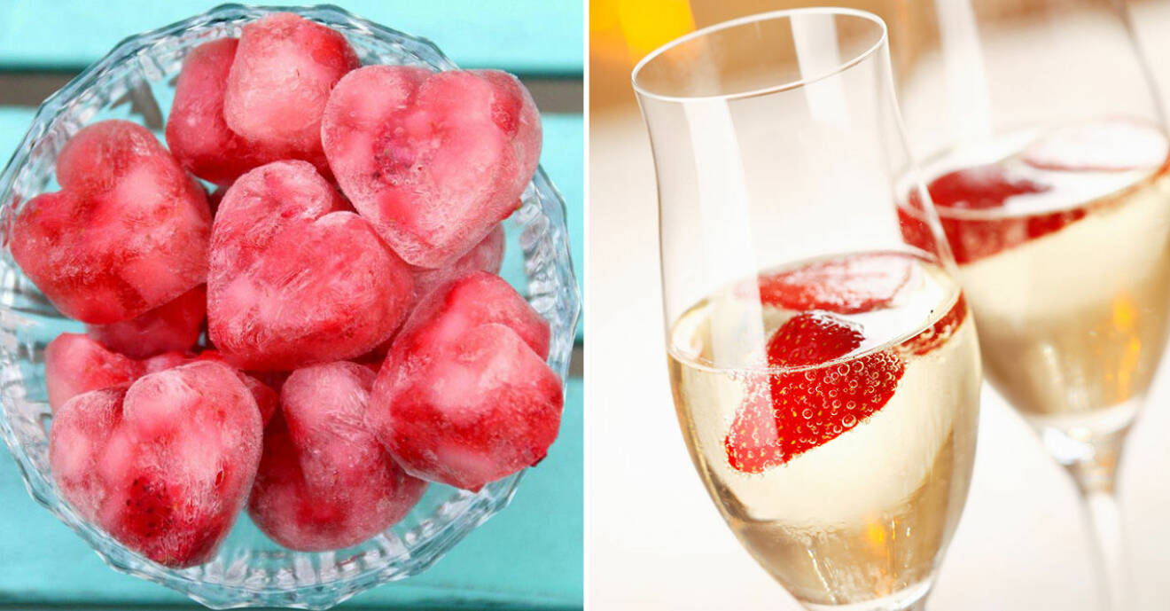 Isbitar med jordgubbar och champagne.