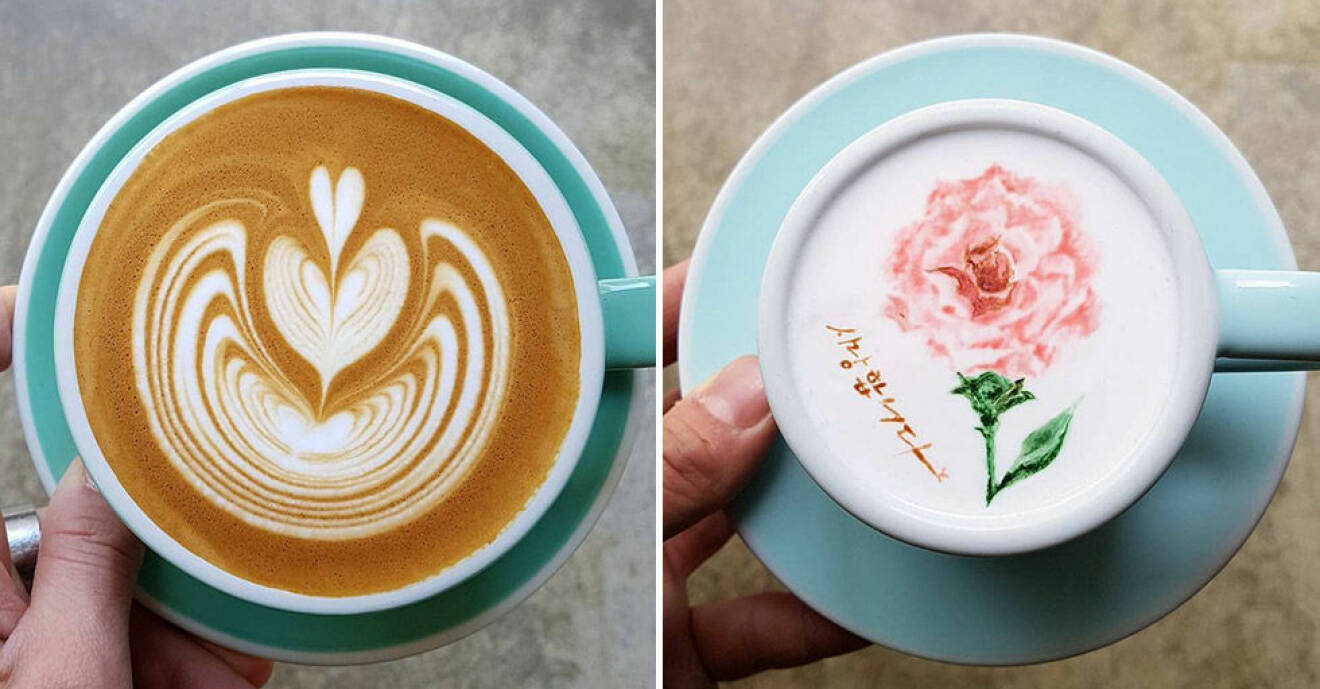 Barista förvandlar kaffe till konstverk.
