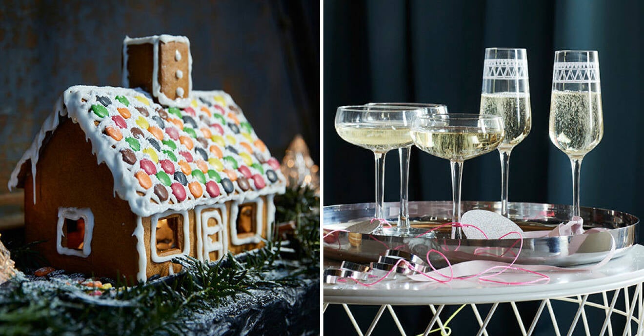 Pepparkakshus och champagneglas från IKEA, vintern 2017.