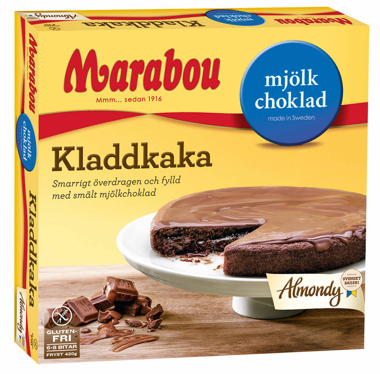 Marabou kladdkaka finns till försäljning i frysdisken.