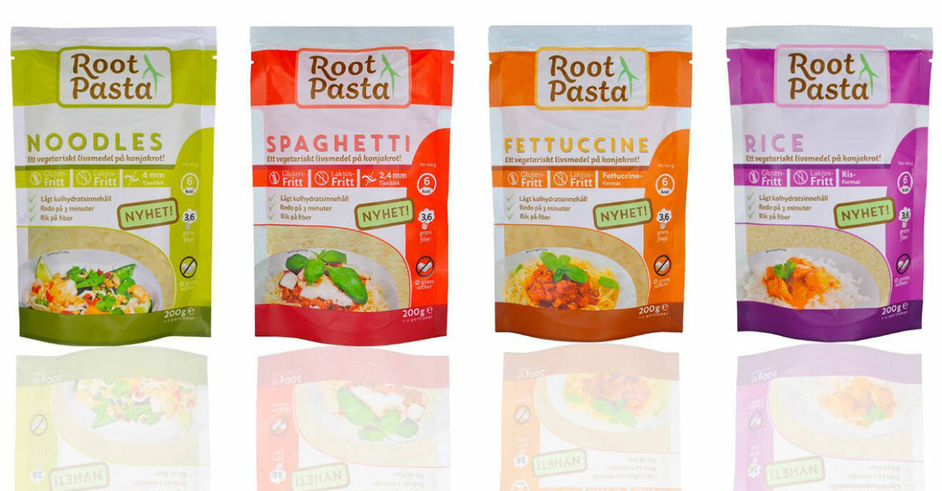Root Pasta finns som nudlar, spagetti, fettucchine och ris.