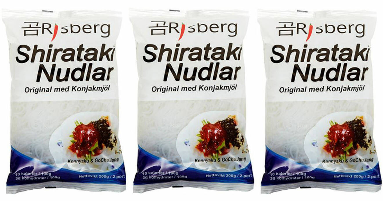 Shiratakinudlar med konjakmjöl från Risberg.