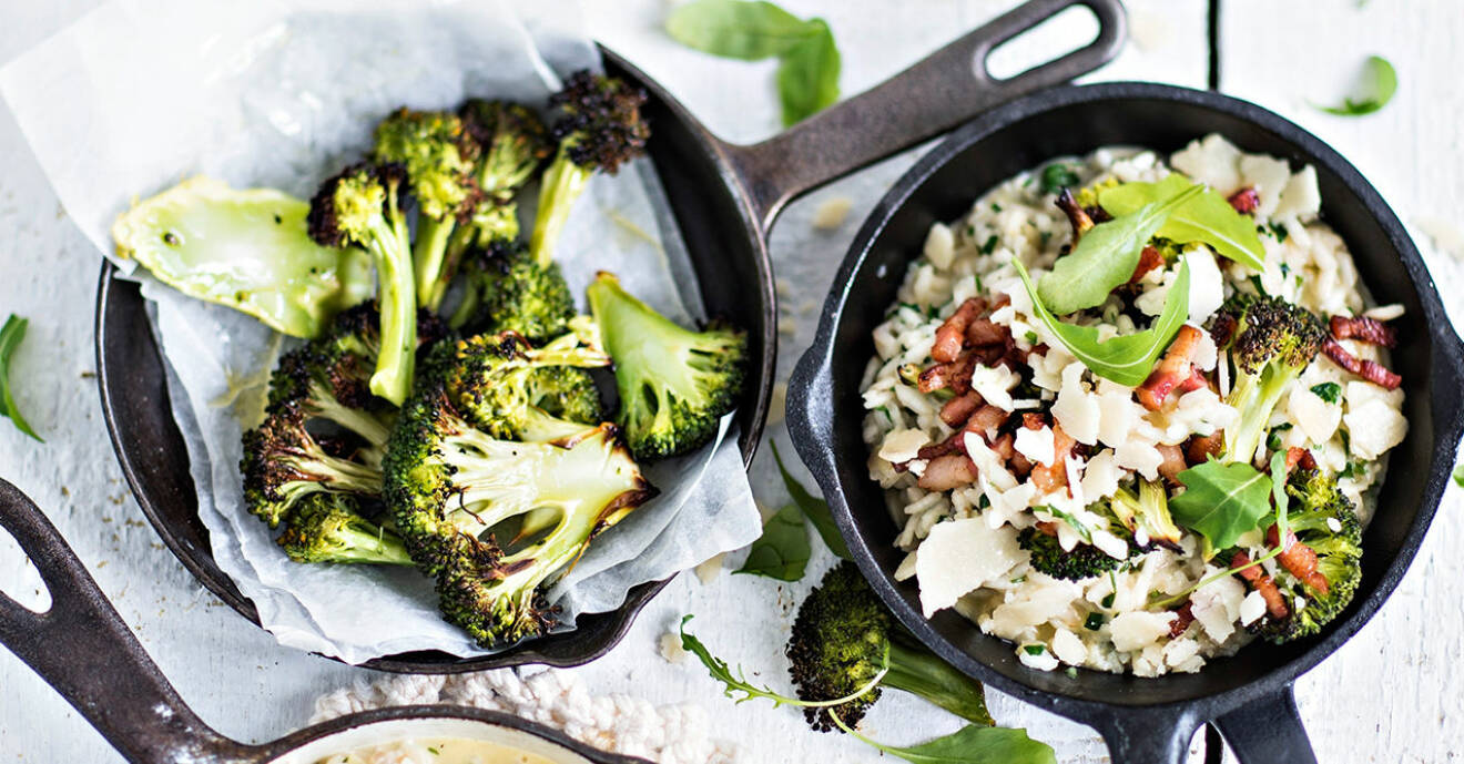 Recept på risotto med sidfläsk och sotad broccoli