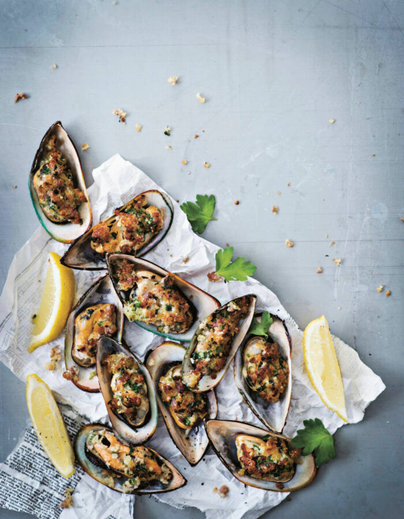 Recept på gratinerade musslor med örtsmör