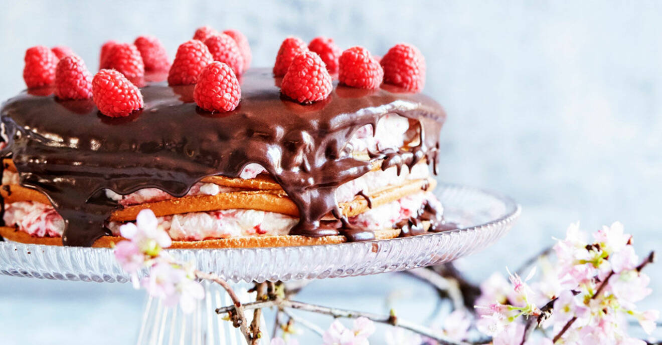Tårta med hallonskum och choklad