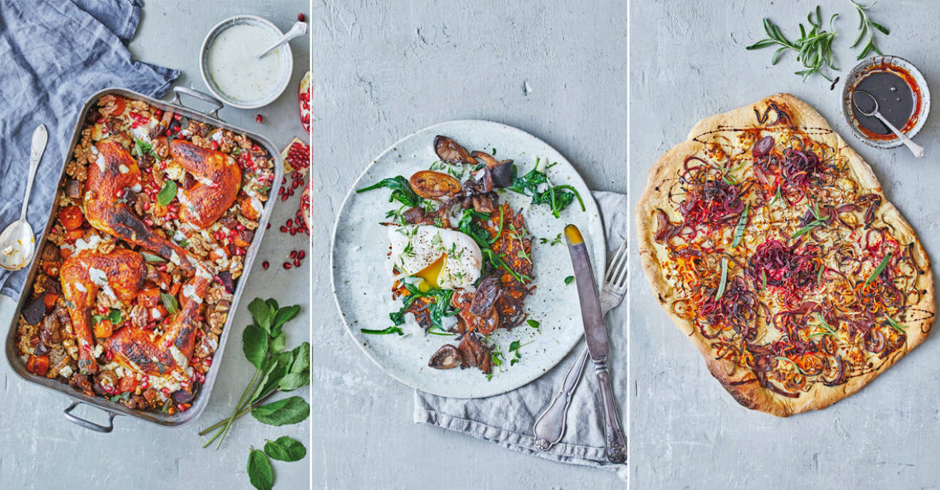 3 recept med sötpotatis, pizza, marockansk kyckling och rösti