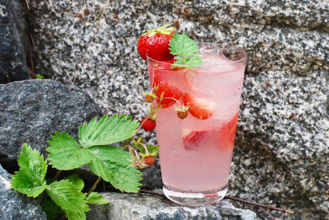 Recept på rosa gin och tonic med jordgubbar