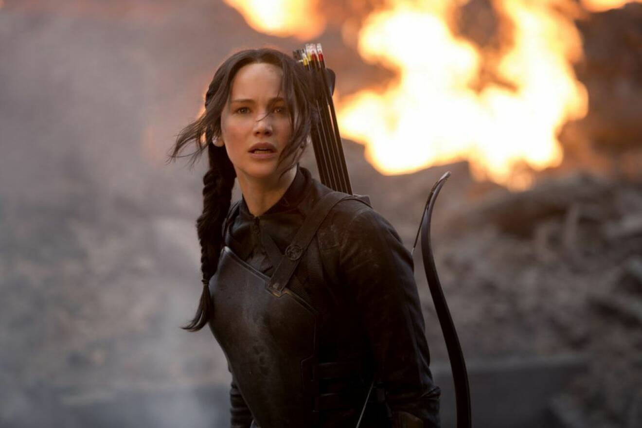 Katniss in front of fire, the hunger games