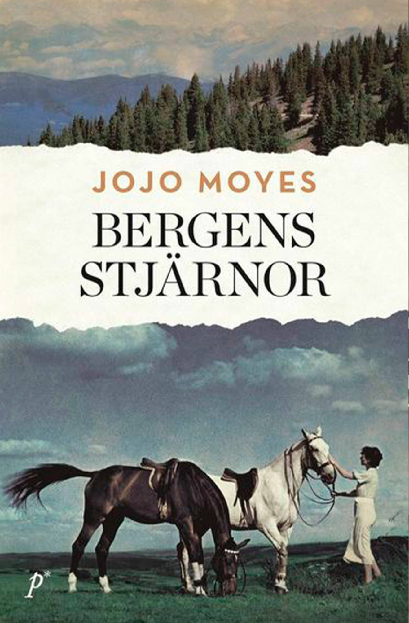 Bokomslag till Bergens stjärnor, en kvinna står vid två hästar.