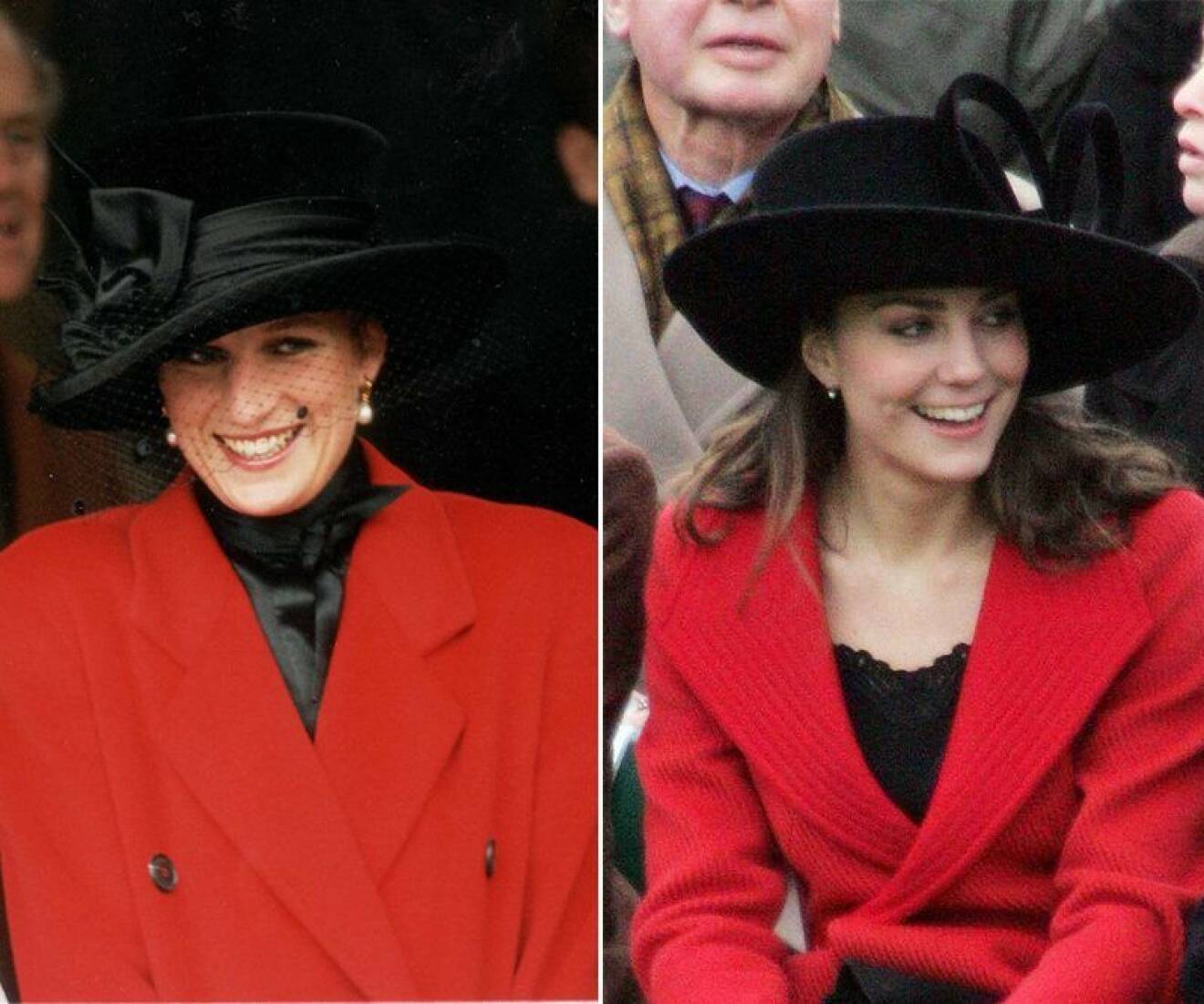 Kate Middleton och prinsessan Diana i röd kavaj med svart hatt