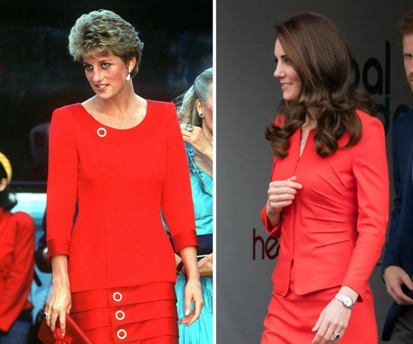 Kate Middleton och prinsessan Diana i röd outfit