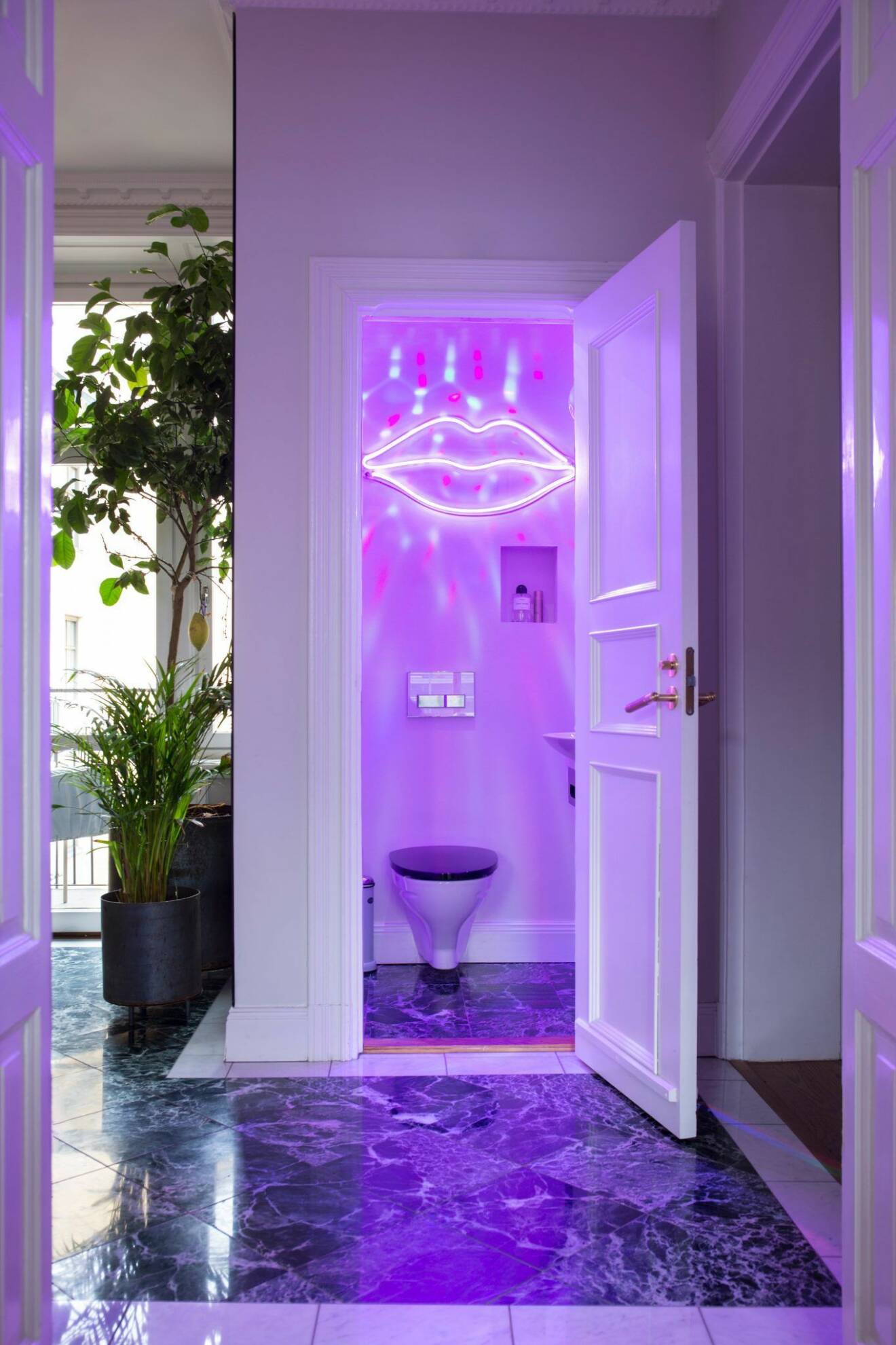 Liten toalett med disco-belysning