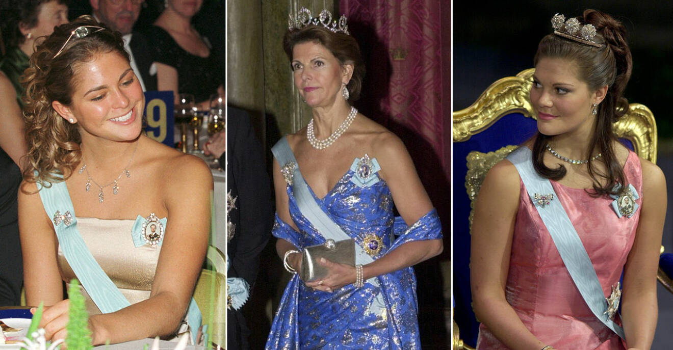 Kronprinsessan Victoria, drottning silvia, prinsessan madeleine på nobelfesten 2000