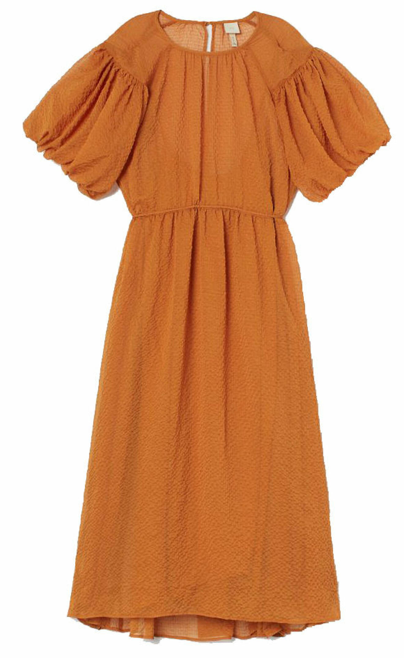 Långklänning i rostig orange från H&amp;M med puffärmar,