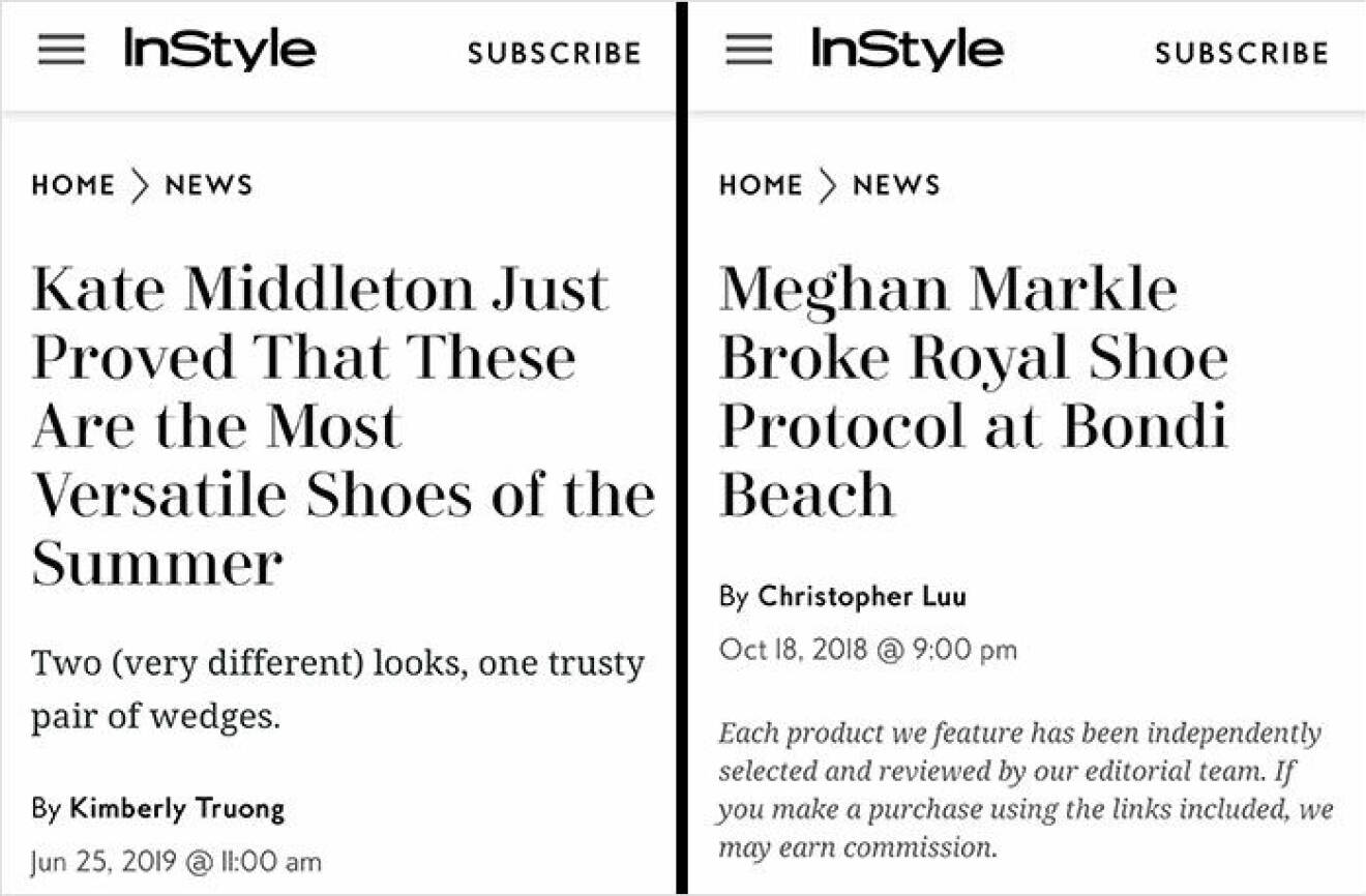 brittiska sajter skriver om Kate Middleton och Meghan Markles kilklackar