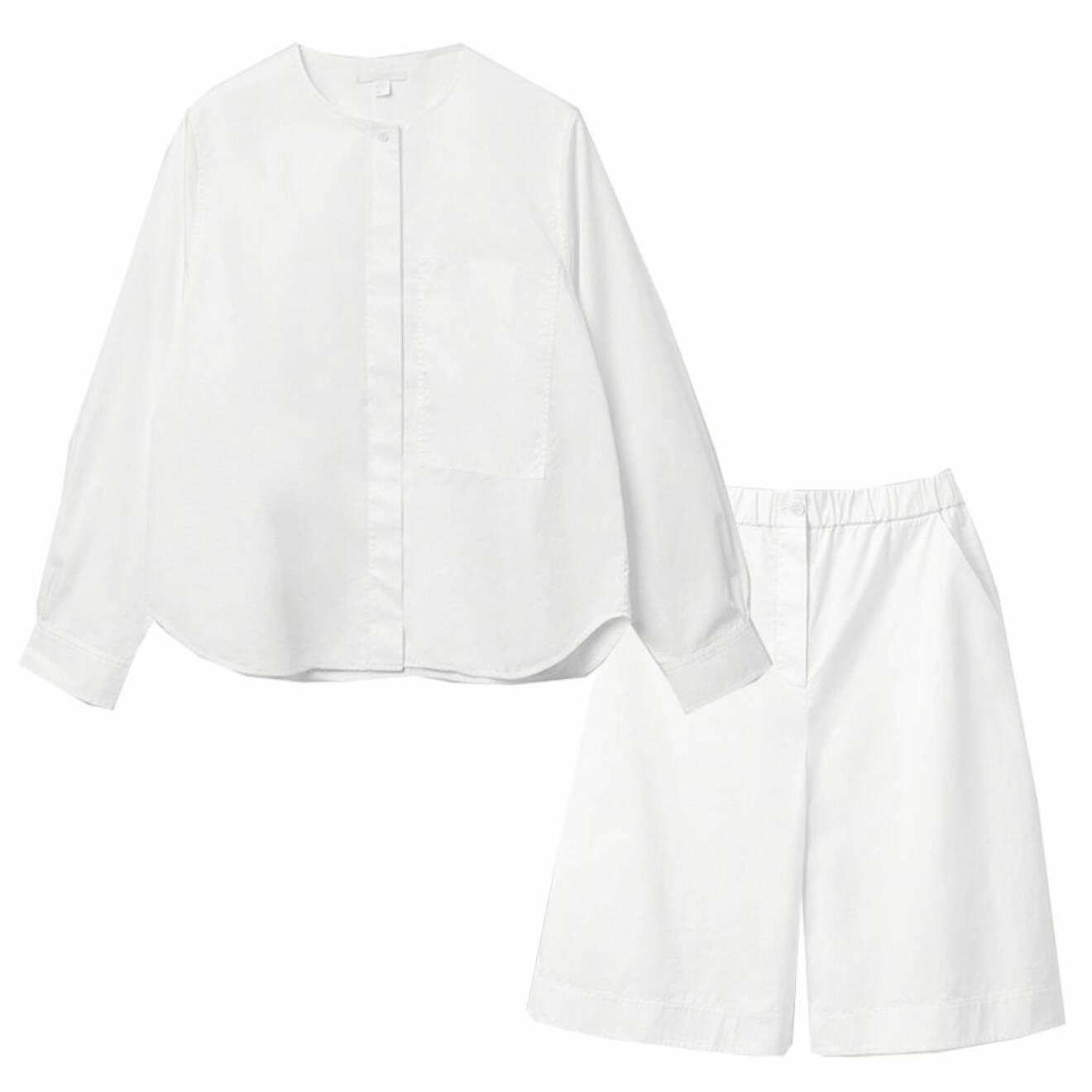 set i bomull med vit skjorta och vita shorts