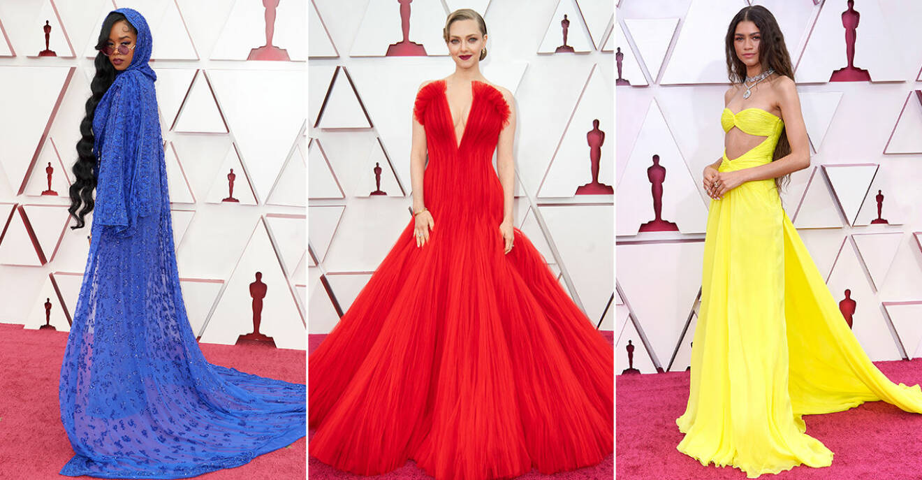 Tre bilder från röda mattan på Oscarsgalan 2021