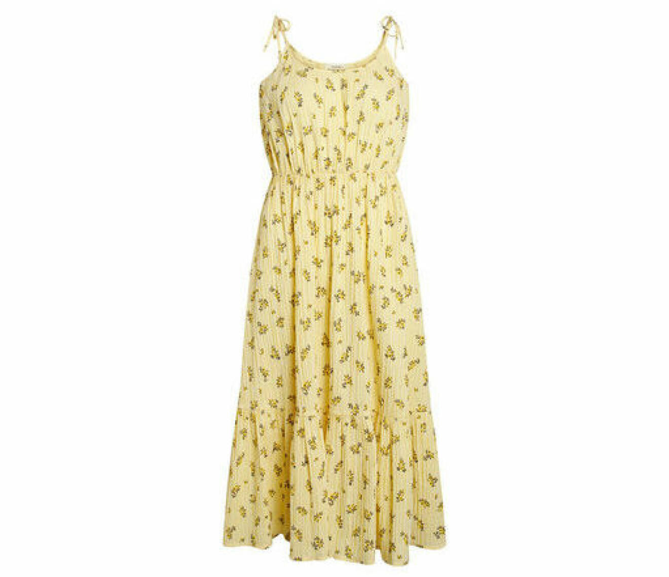 gul blommig klänning