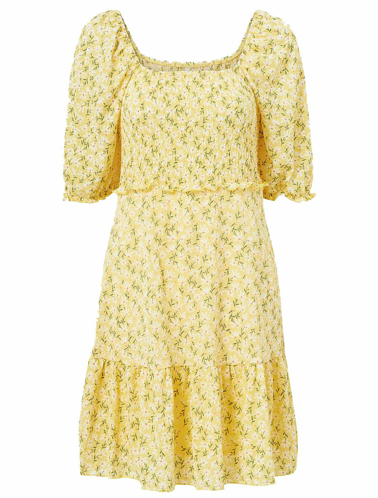 gul blommig klänning