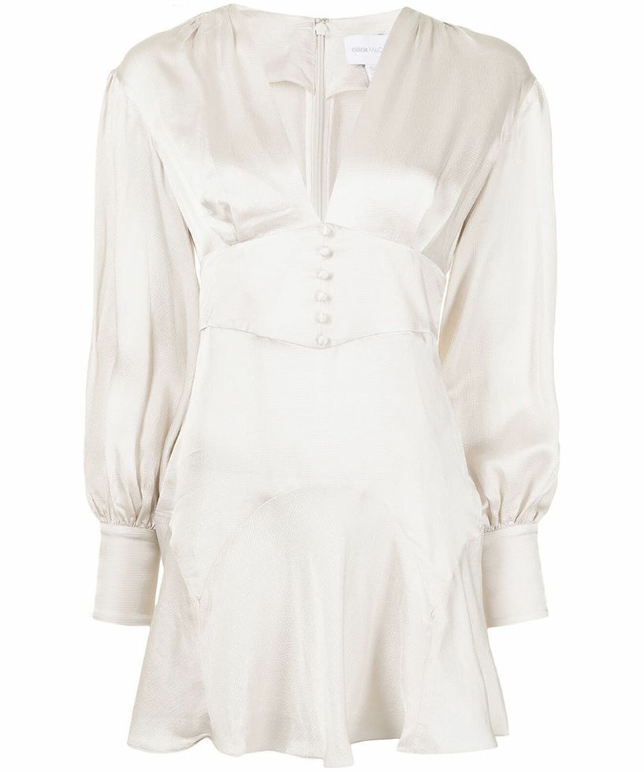 vit kort V-ringad klänning med knappar till sommaren 2021