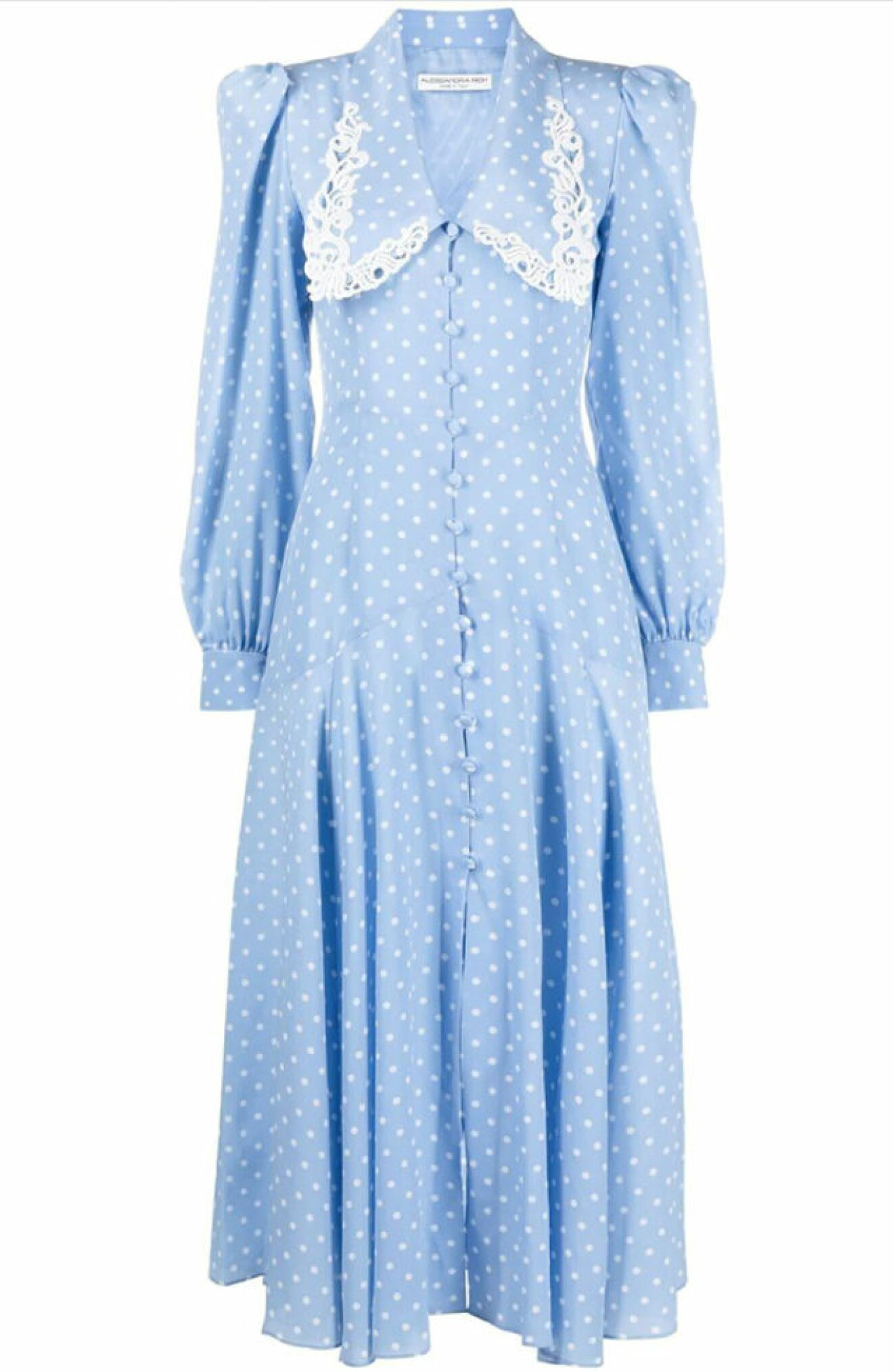 ljusblå prickig V-ringad klänning med knappar till sommaren 2021