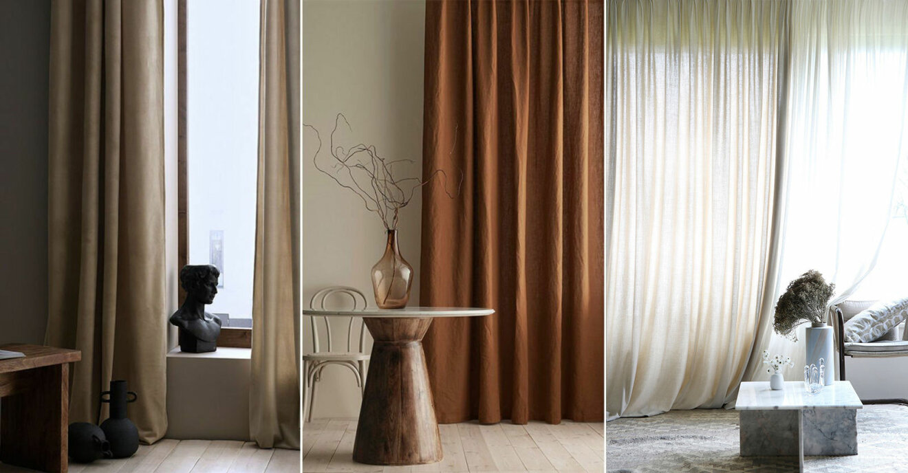 långa gardiner för sovrum och vardagsrum som skapar hotellkänsla hemma