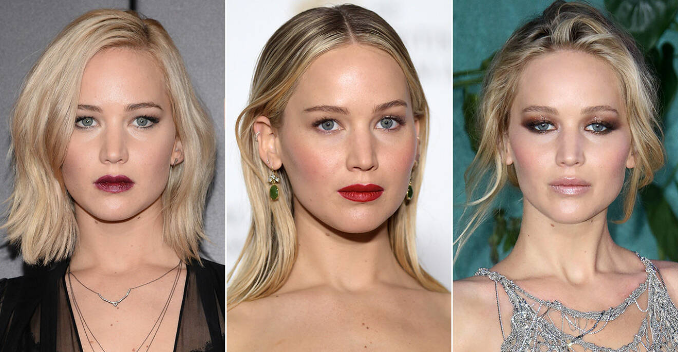 Jennifer Lawrence i tre olika frisyrer