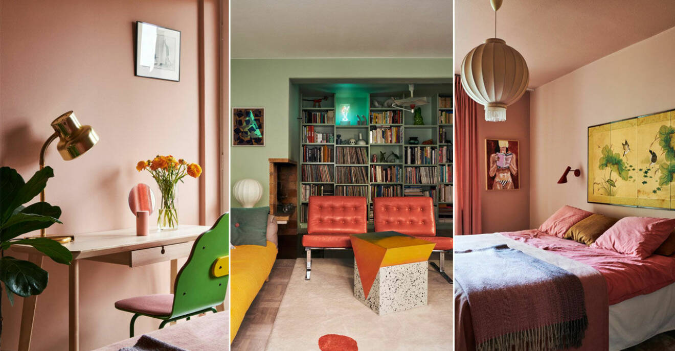 Kika in i ett färgstarkt och kreativt hem med pasteller på Södermalm i Stockholm