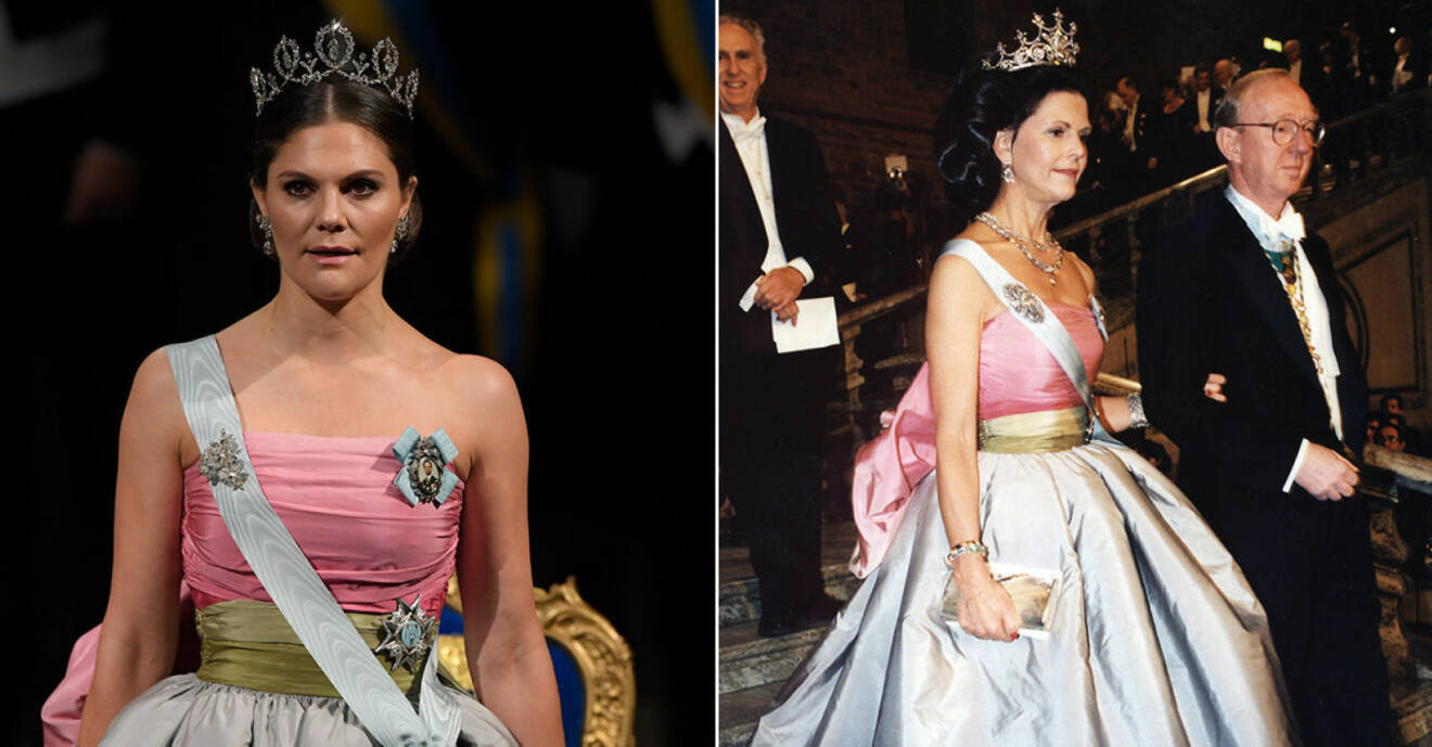 Victoria och Silvia i samma klänning på Nobel