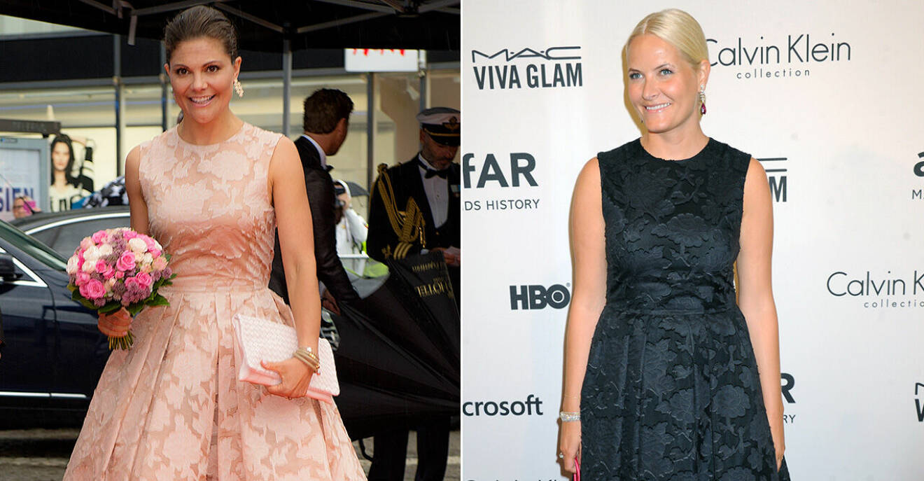Kronprinsessorna Victoria och Mette-Marit i klänningar från H&amp;M:s hållbara klädkollektion.