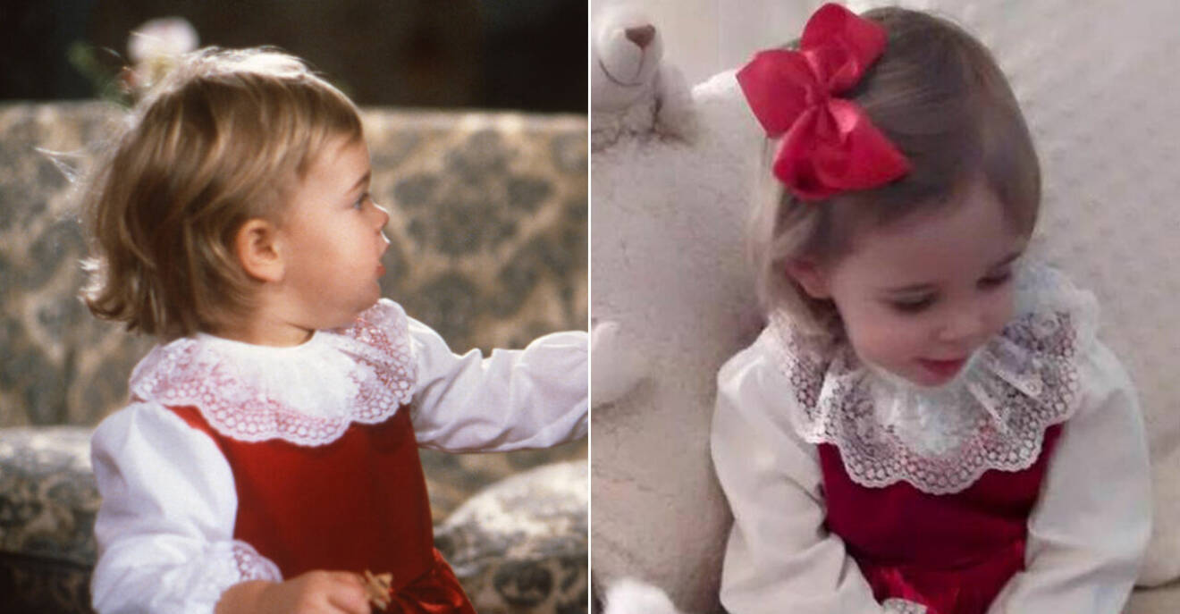 Prinsessan Madeleine och prinsessan Leonore i samma röda klänning.