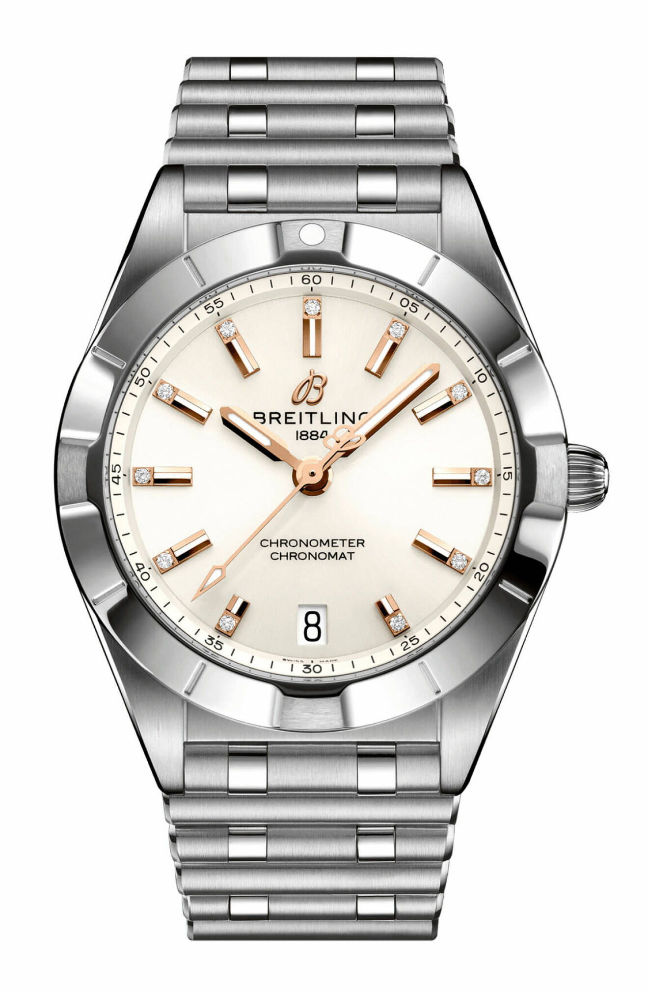 Klockan Chronomat 32 i rostfritt stål med glimrande diamanter från Breitling.