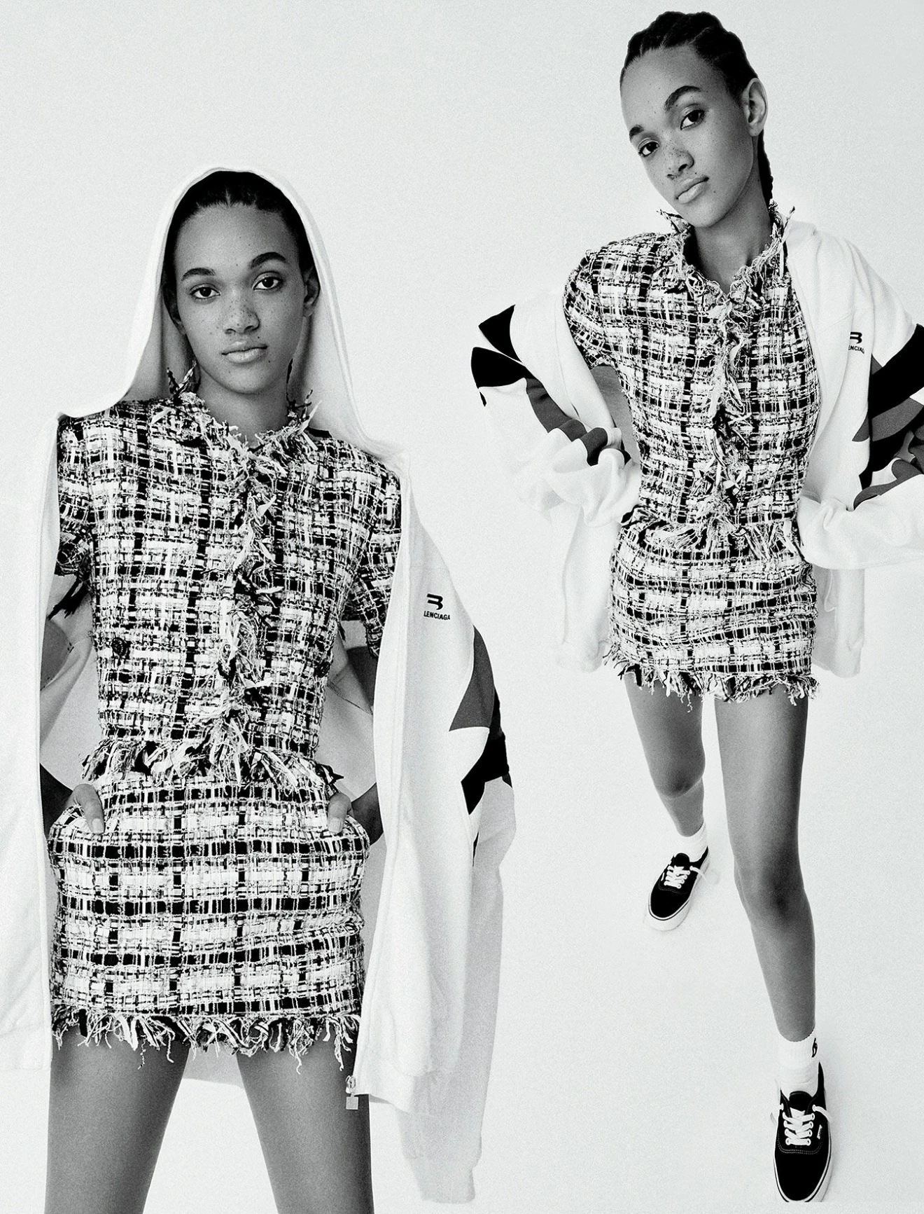 Modellen har på sig en träningsjacka från Balenciaga