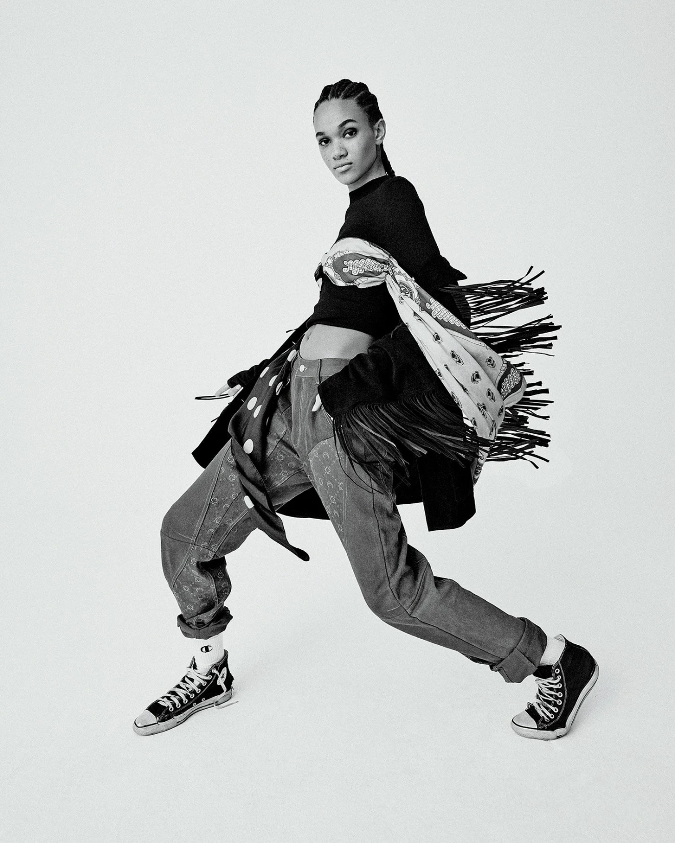 Modellen bär en vintage Isabel Marant fransjacka