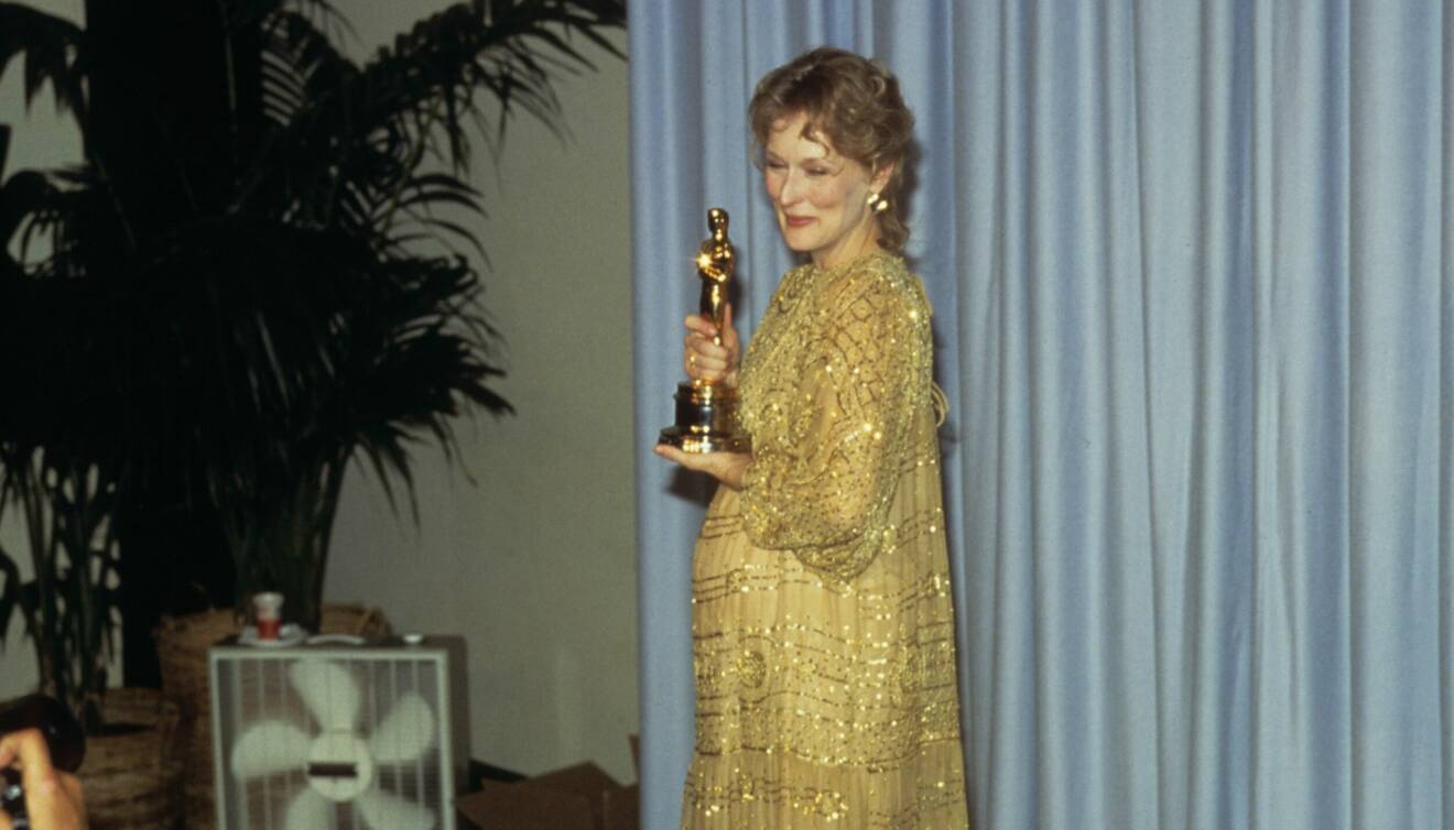 Meryl Streep under Oscarsgalan 1983.