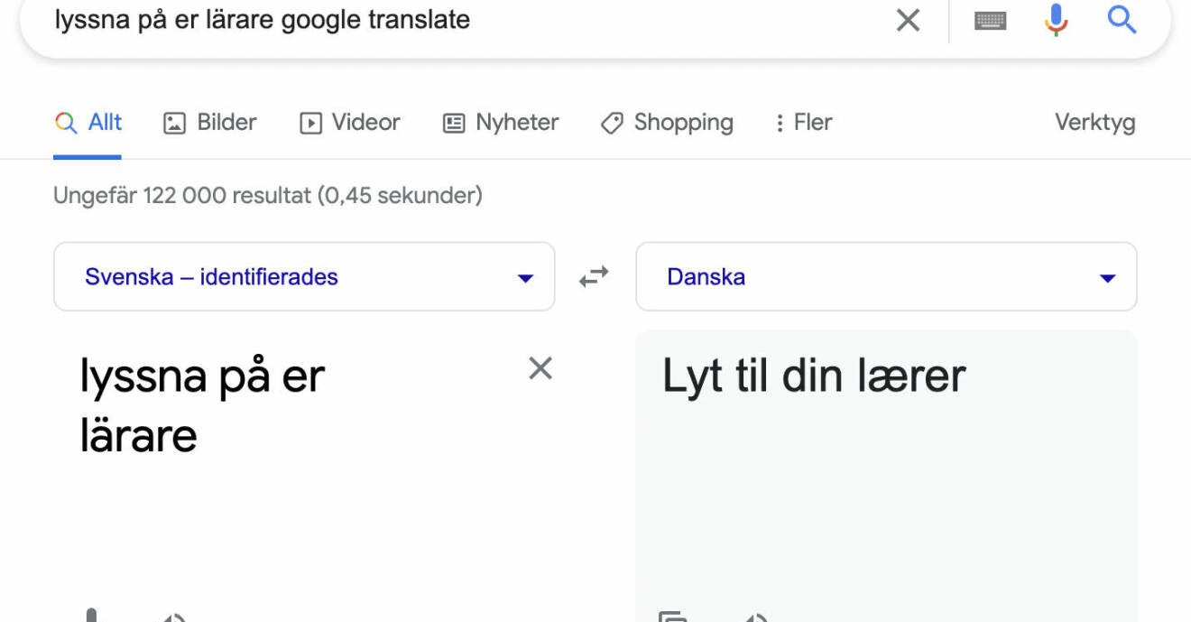 Google translate på Danska