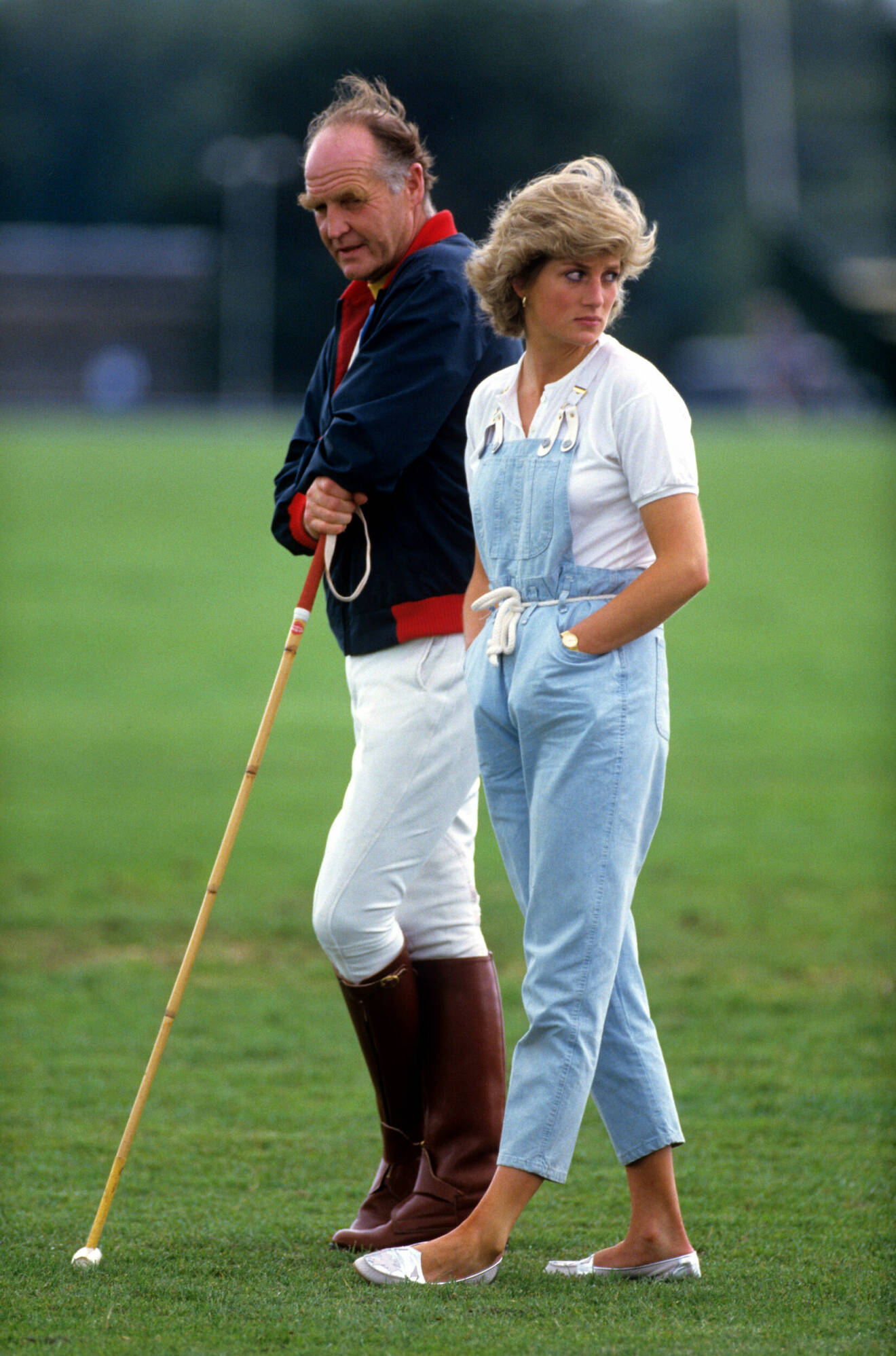 Diana i hängselbyxor på hästpolo, 1988