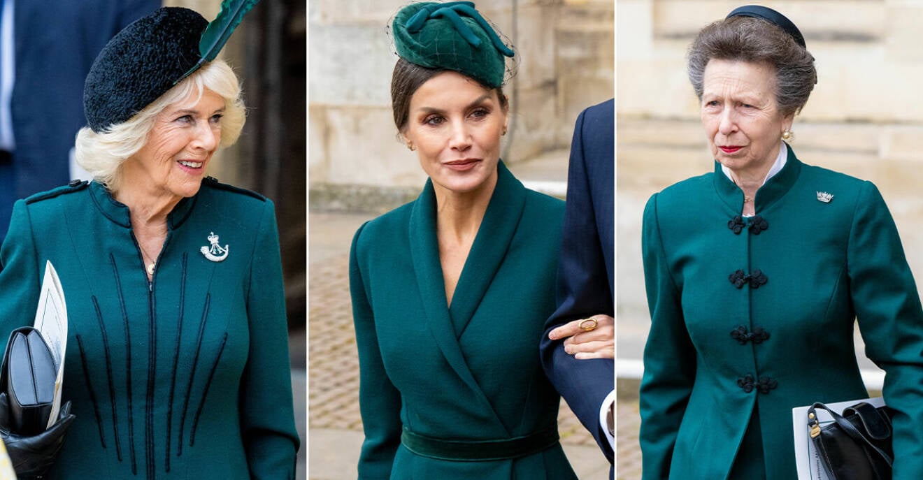Hertiginnan av Cornwall, drottning Letizia och prinsessan Anne var alla klädda i grönt.
